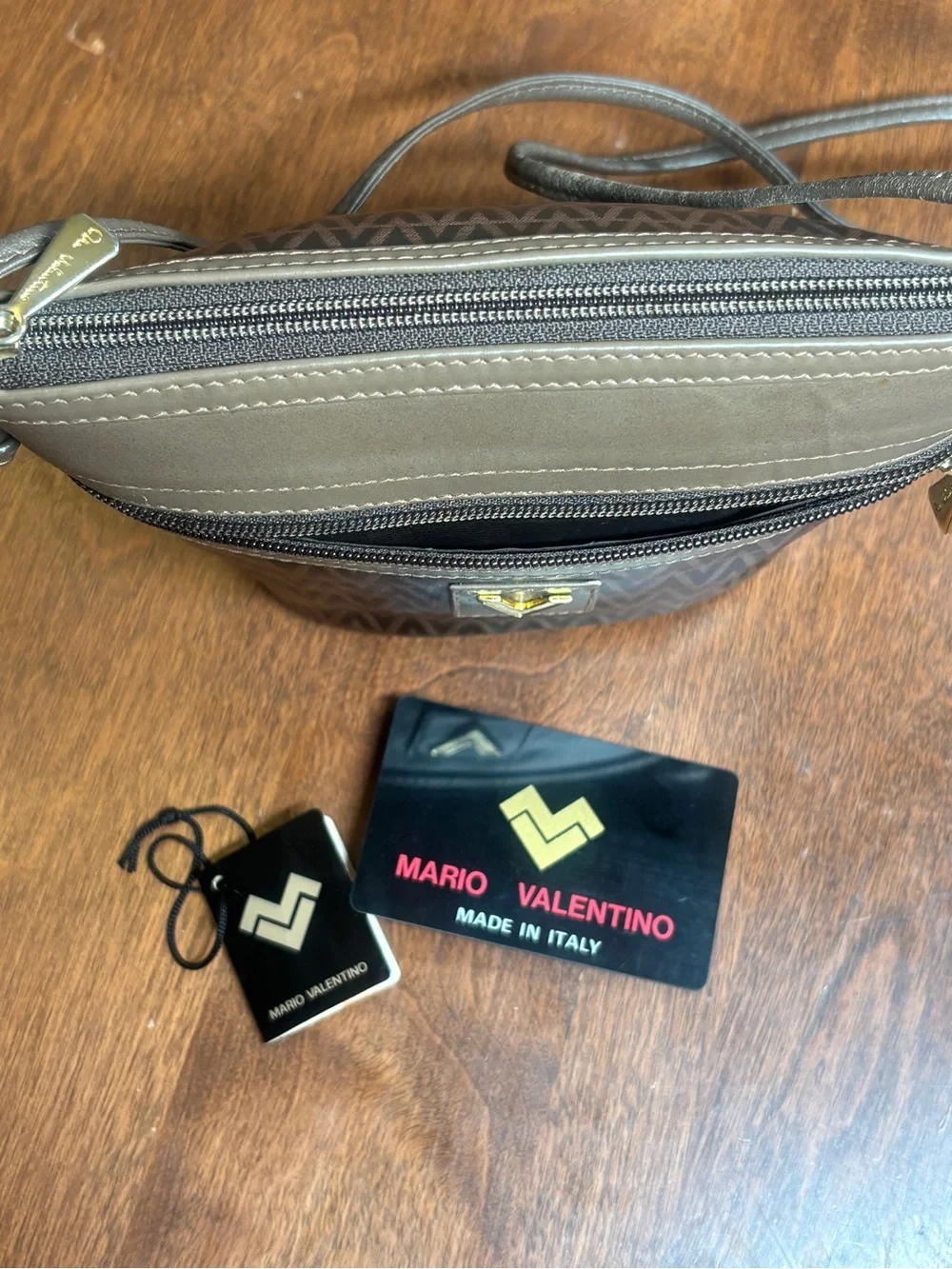 Mario Valentino Brown and Taupe Monogram Crossbody